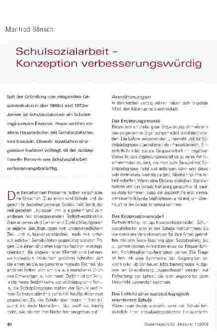 Vorschauseite 1: Schulsozialarbeit -Konzeption verbesserungswürdig