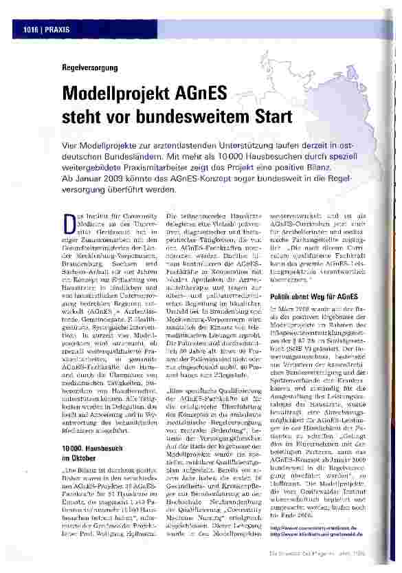 Vorschauseite 1: Modellprojekt AGnES -, steht vor bundesweitem Start