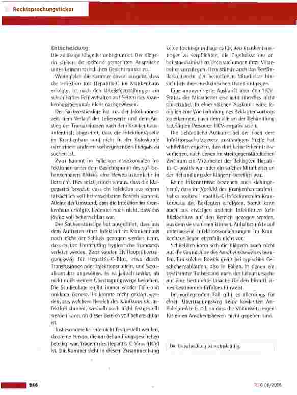 Vorschauseite 2: Schadensersatz wegen einer nosokomialen Infektion (Hepatitis C)