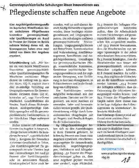 Vorschauseite 1: Pflegedienste schaffen neue Angebote