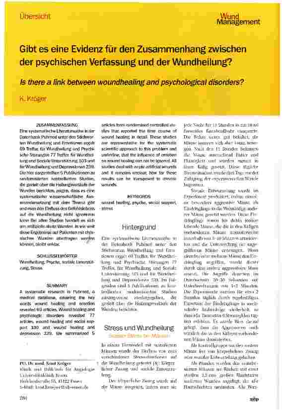 Vorschauseite 1: Gibt es eine Evidenz für den Zusammenhang zwischen der psychischen Verfassung und der Wundheilung?