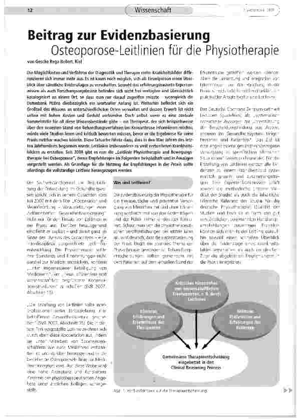 Vorschauseite 1: Beitrag zur Evidenzbasierung Osteoporose-Leitlinien für die Physiotherapie