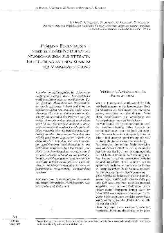 Vorschauseite 1: PRÄKLINIK BOGENHAUSEN -INTERDISZIPLINÄRE NOTAUFNAHME NEUORGANISATION ZUR EFFIZIENTEN FALLSTEUERUNG AN EINEM KLINIKUMDER MAXIMALVERSORGUNG