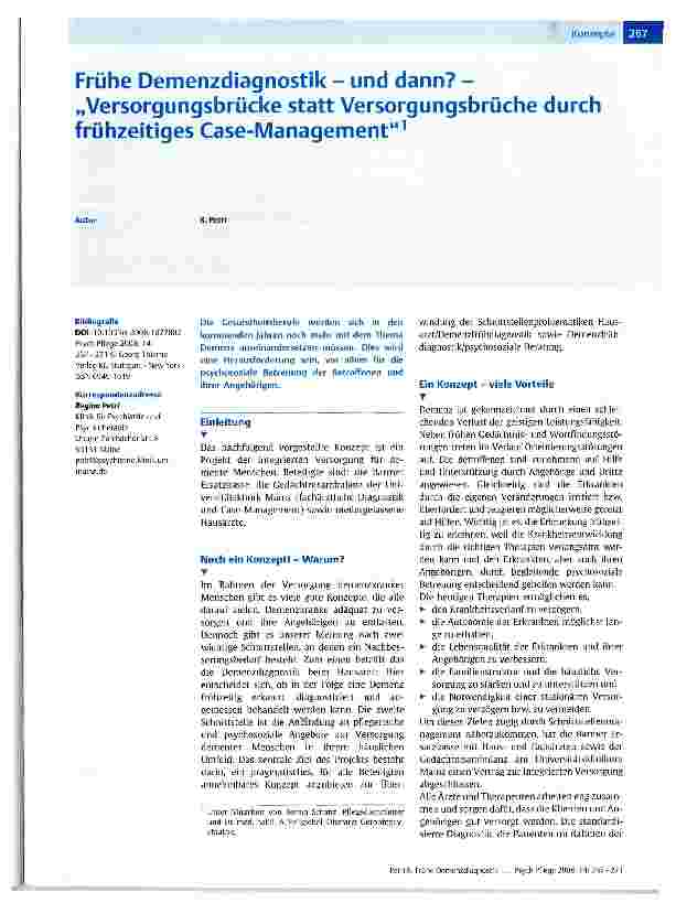 Vorschauseite 1: Frühe Demenzdiagnostik - und dann? -„Versorgungsbrücke statt Versorgungsbrüche durch frühzeitiges Case-Management