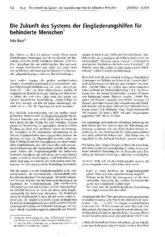 Vorschauseite 1: Die Zukunft des Systems der Eingliederungshilfen für behinderte Menschen