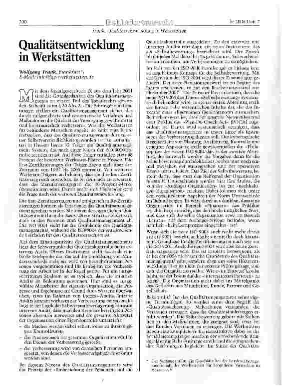 Vorschauseite 1: Qualitätsentwicklung in Werkstätten