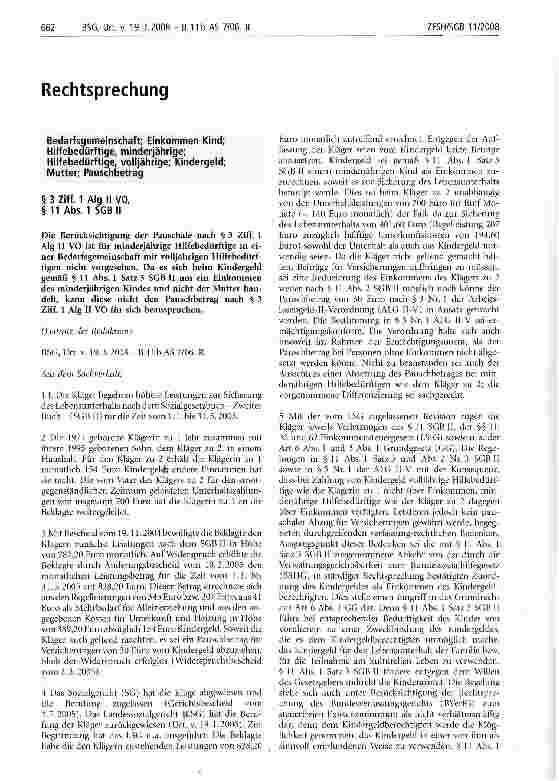 Vorschauseite 1: Bedarfsgemeinschaft; Einkommen Kind; Hilfebedürftige, minderjährige; Hilfebedürftige, volljährige; Kindergeld; Mutter; Pauschbetrag