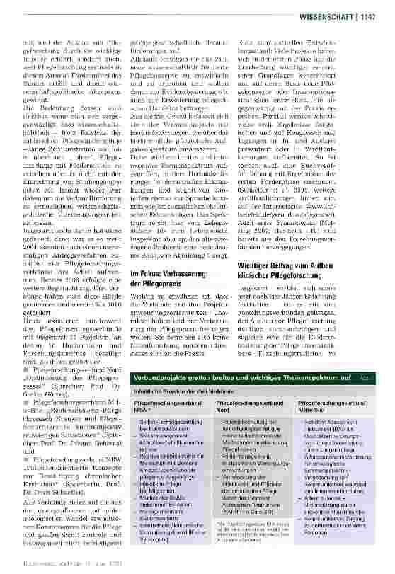 Vorschauseite 2: Pflegeforschungsverbünde bringen die Pflegewissenschaft voran
