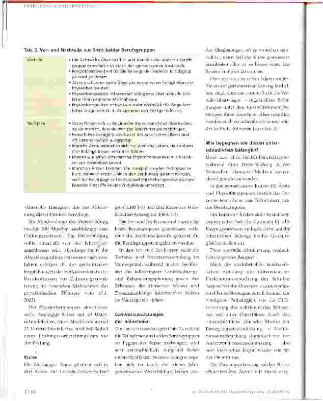 Vorschauseite 2: Gemeinsame Weiterbildung von Physiotherapeuten und Ärzten in Manueller Therapie/MedizinÜberwiegen die Vorteile?