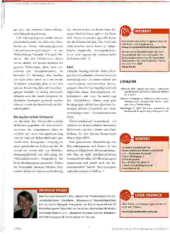 Vorschauseite 4: Gemeinsame Weiterbildung von Physiotherapeuten und Ärzten in Manueller Therapie/MedizinÜberwiegen die Vorteile?