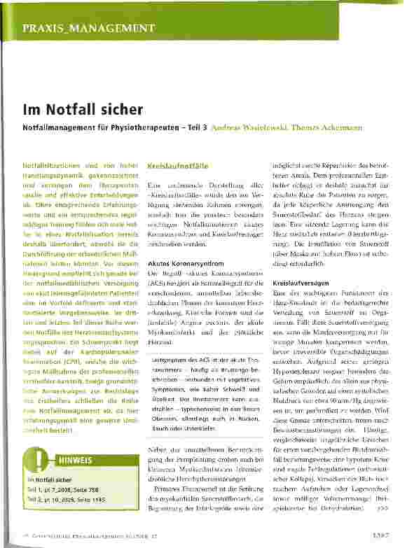 Vorschauseite 1: Im Notfall sicherNotfallmanagement für Physiotherapeuten - Teil 3