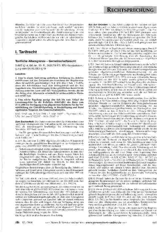 Vorschauseite 1: Tarifliche Altersgrenze - Gemeinschaftsrecht