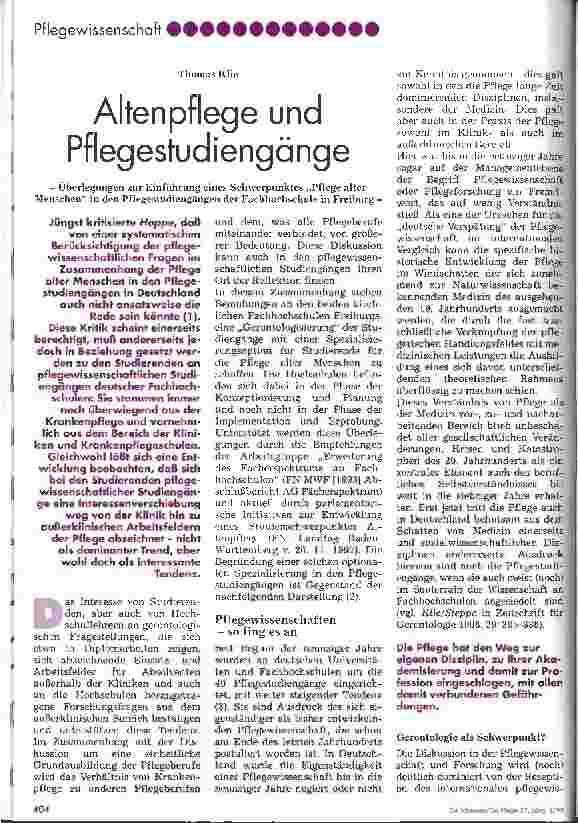 Vorschauseite 1: Altenpflege und Pflegestudiengänge