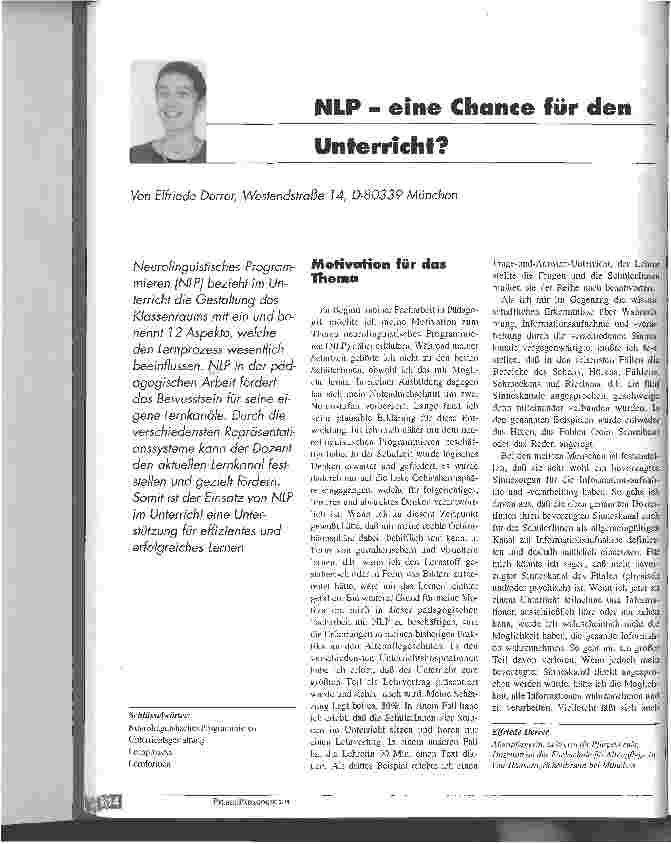 Vorschauseite 1: NLP - eine Chance für den Unterricht?