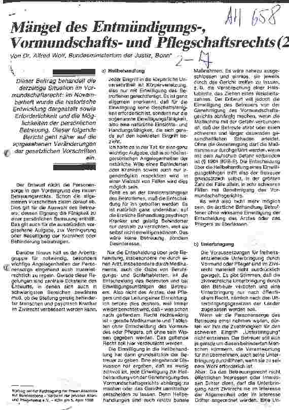 Vorschauseite 1: Mängel des Entmündigungs-, Vormundschafts und Pflegeschaftsrechts (2)