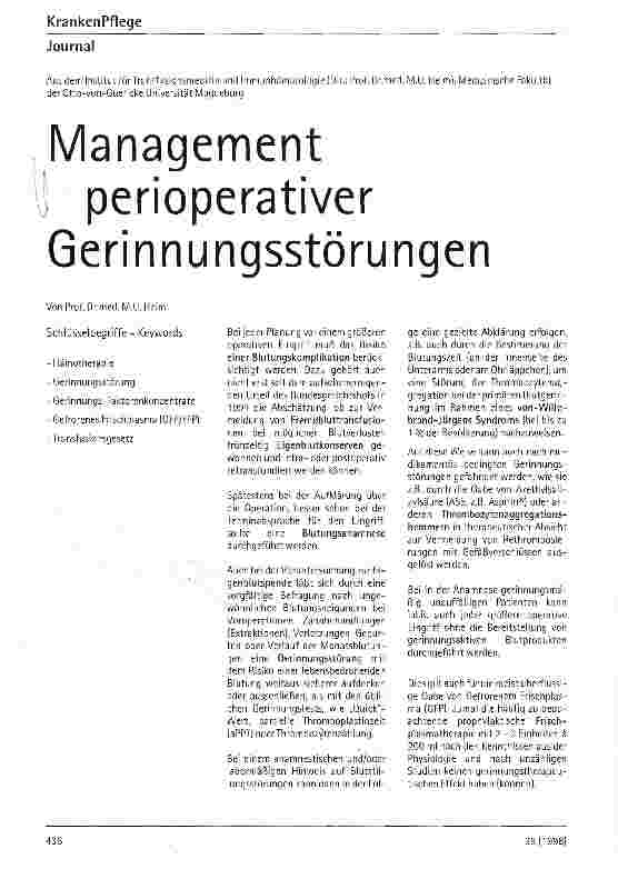 Vorschauseite 1: Management perioperativer Gerinnungsstörungen
