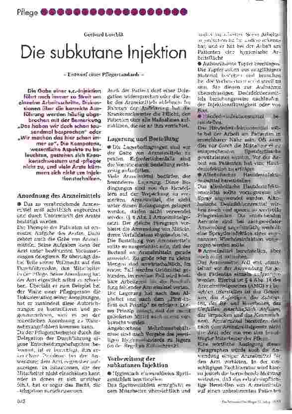 Vorschauseite 1: Die subkutane Injektion Entwurf eines Pflegestandards