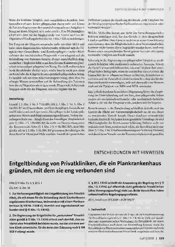 Vorschauseite 1: Entgeltbindung von Privatkliniken, die ein Plankrankenhaus gründen, mit dem sie eng verbunden sind