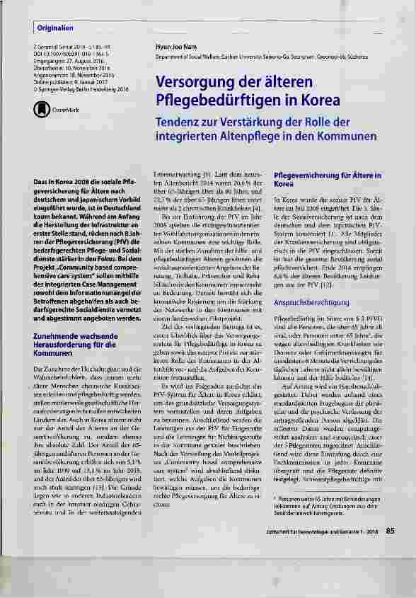 Vorschauseite 1: Versorgung der älteren Pflegebedürftigen in Korea