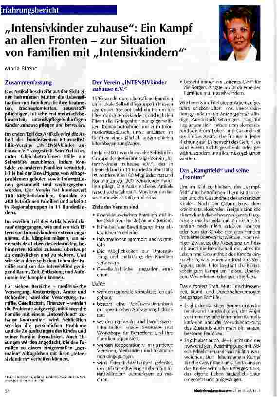 Vorschauseite 1: „Intensivkinder zuhause: Ein Kampf an allen Fronten - zur Situation von Familien mit «Intensivkindern