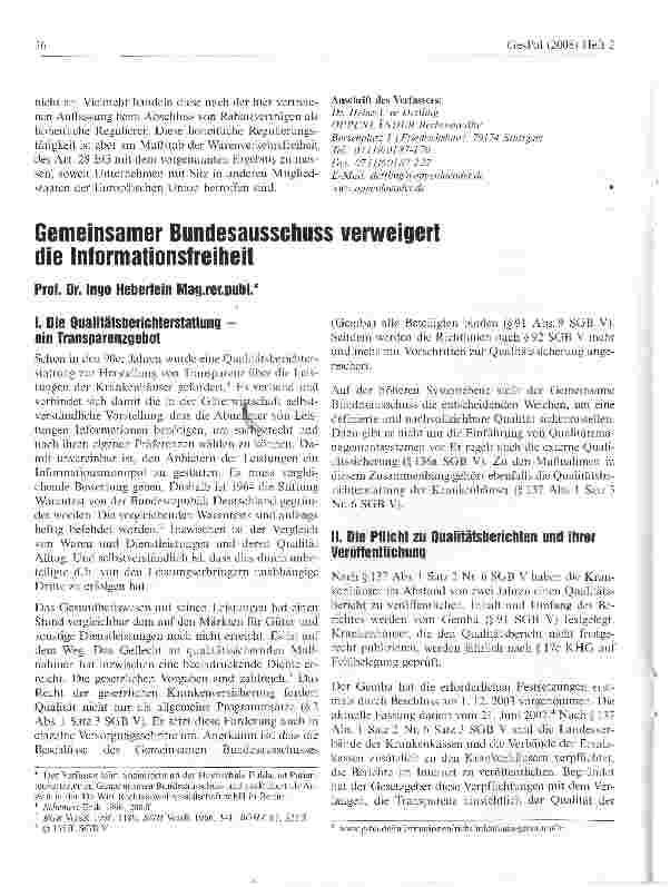 Vorschauseite 1: Gemeinsamer Bundesausschuss verweigert die Informationsfreiheit