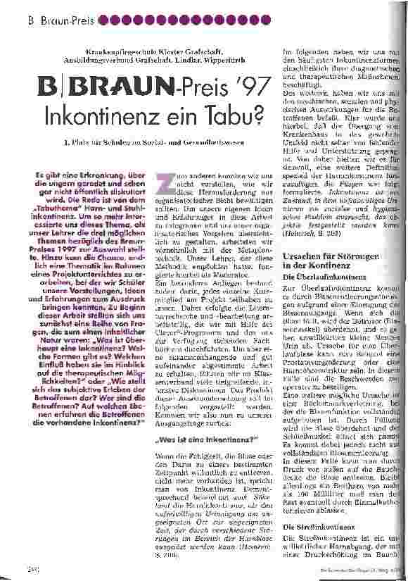 Vorschauseite 1: B. Braun-Preis 1997 Inkontinenz ein Tabu?