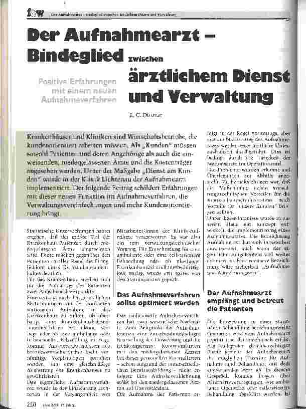 Vorschauseite 1: Der Aufnahmearzt - Bindeglied zwischen ärztlichem Dienst und Verwaltung