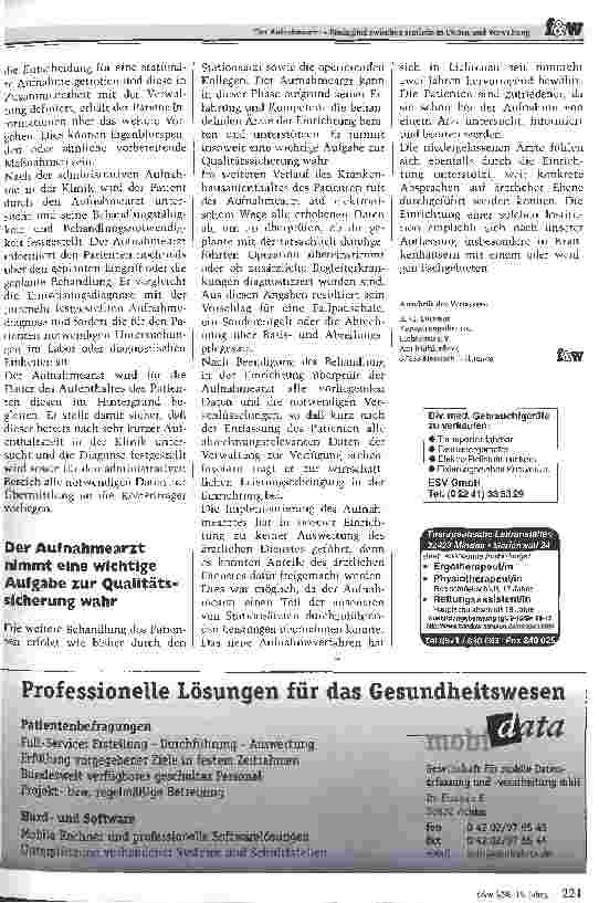 Vorschauseite 2: Der Aufnahmearzt - Bindeglied zwischen ärztlichem Dienst und Verwaltung