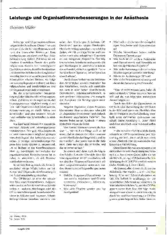 Vorschauseite 1: Leistungsund Organisationsverbesserungen in der Anästhesie