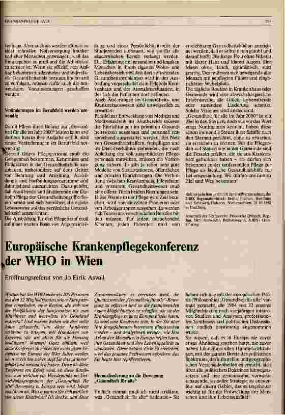 Vorschauseite 1: Europäische Krankenpflegekonferenz der WHO in Wien