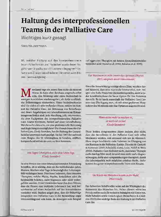 Vorschauseite 1: Haltung des interprofessionellen Teams in der Palliative Care
