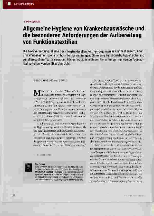 Vorschauseite 1: Allgemeine Hygiene von Krankenhauswäsche und die besonderen Anforderungen der Aufbereitung von Funktionstextilien