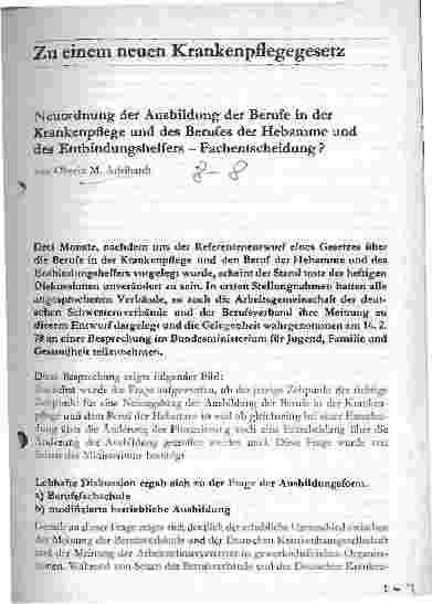 Vorschauseite 1: Neuordnung der Ausbildung der Berufe in der Krankenpflege und des Berufes der Hebamme und des Entbindungshelfers - Fachentscheidung?