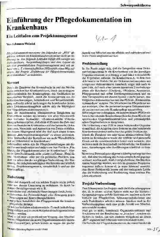 Vorschauseite 1: Einführung der Pflegedokumentation im Krankenhaus