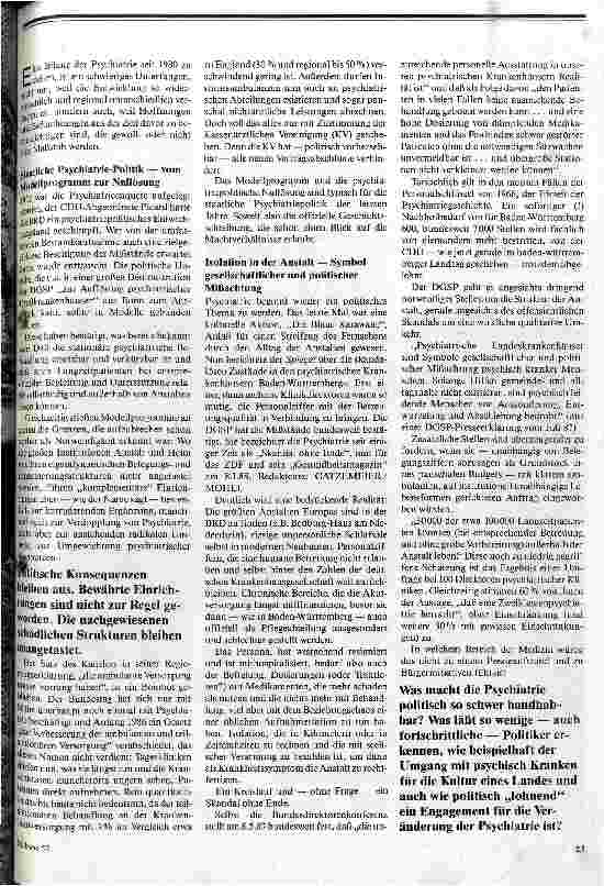 Vorschauseite 2: Skandal ohne Ende Eine Bilanz der Psychiatrieentwicklung seit der Enquete