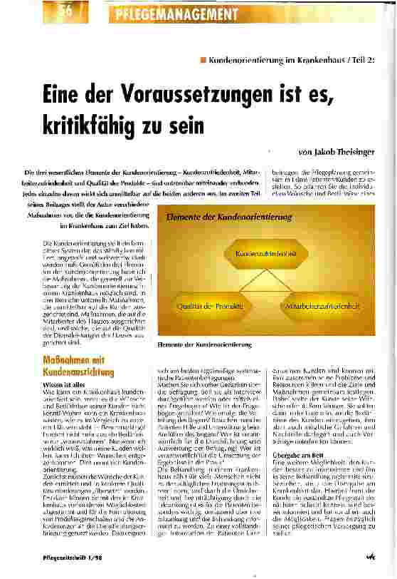 Vorschauseite 1: Eine der Voraussetzungen ist es, kritikfähig zu sein Kundenorientierung im Krankenhaus/Teil 2