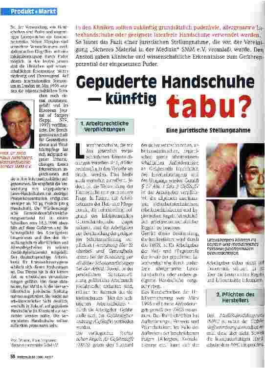 Vorschauseite 1: Gepuderte Handschuhe - künftig tabu? Eine juristische Stellungnahme