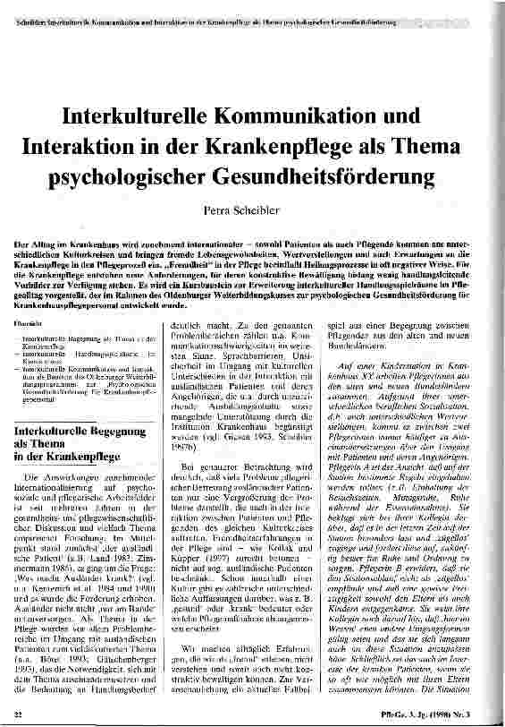 Vorschauseite 1: Interkulturelle Kommunikation und Interaktion in der Krankenpflege als Thema psychologischer Gesundheitsförderung