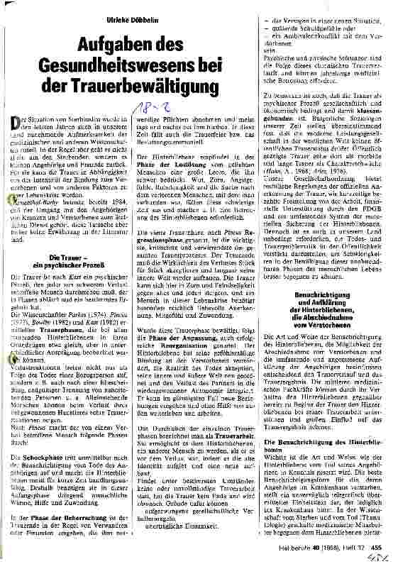 Vorschauseite 1: Aufgaben des Gesundheitswesens bei der Trauerbewältigung
