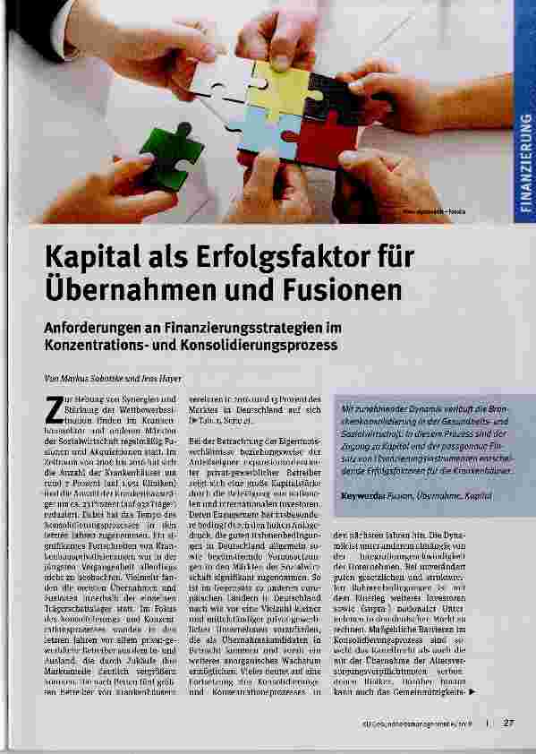 Vorschauseite 1: Kapital als Erfolgsfaktor für Übernahmen und Fusionen
