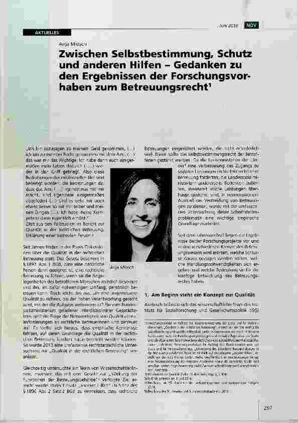 Vorschauseite 1: Zwischen Selbstbestimmung, Schutz und anderen Hilfen Gedanken zu den Ergebnissen der Forschungsvorhaben zum Betreuungsrecht