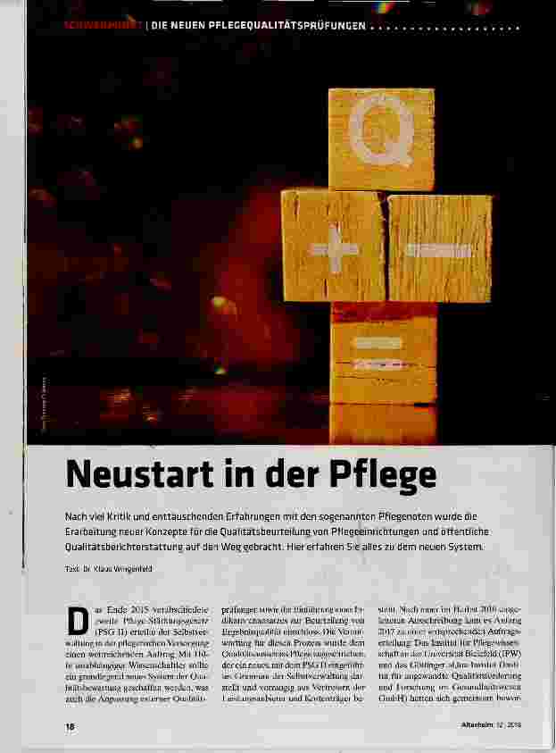 Vorschauseite 1: Neustart in der Pflege