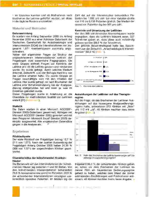 Vorschauseite 3: Ergebnisse einer Umfrage zur Kenntnis und Umsetzung der S2e-Leitlinie Analgesie und Sedierung in der Intensivmedizin