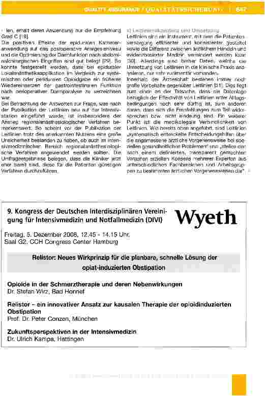 Vorschauseite 6: Ergebnisse einer Umfrage zur Kenntnis und Umsetzung der S2e-Leitlinie Analgesie und Sedierung in der Intensivmedizin