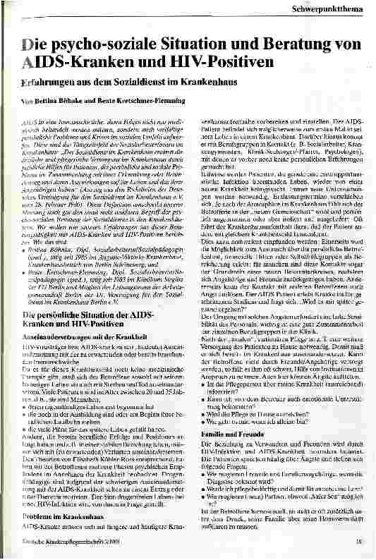 Vorschauseite 1: Die psycho-soziale Situation und Betreuung von AIDS-Kranken uund HIV-Positiven // Erfahrungen aus dem Sozialdienst im Krankenhaus