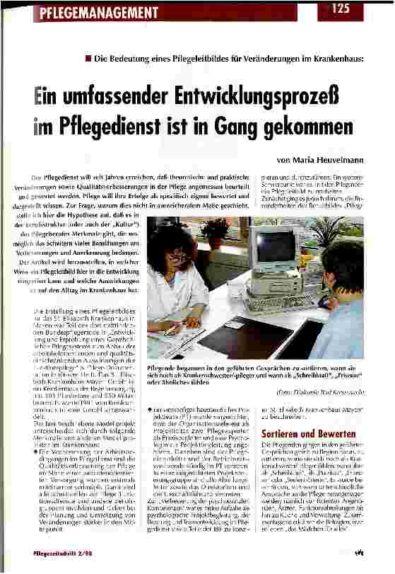 Vorschauseite 1: Ein umfassender Entwicklungsprozeß im Pflegedienst ist in Gang gekommen Die Bedeutung eines Pflegeleitbildes für Veränderungen im Krankenhaus