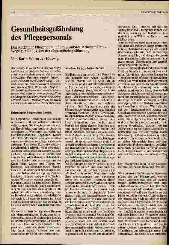 Vorschauseite 1: Gesundheitsgefährdung des Pflegepersonals Das Recht der Pflegenden auf ein gesundes Arbeitsmillieu