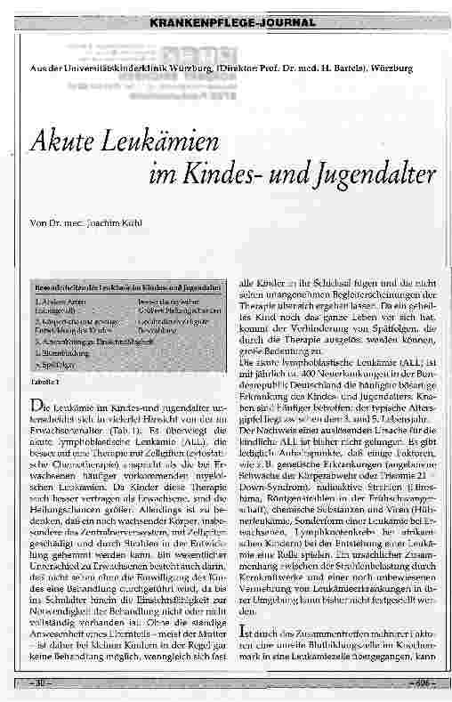 Vorschauseite 1: Akute Leukämien im Kindesund Jugendlichenalter