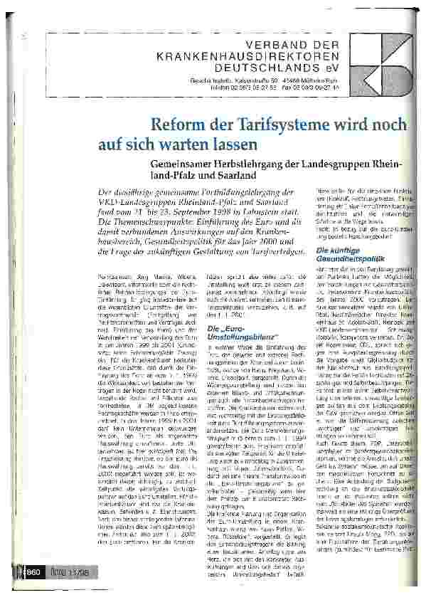 Vorschauseite 1: Reform der Tarifsysteme wird noch auf sich warten lassen