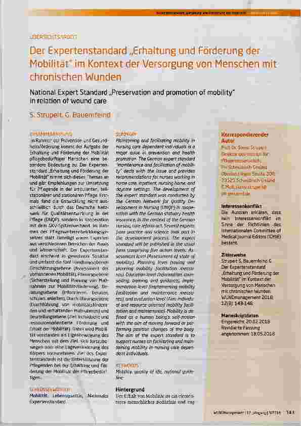 Vorschauseite 1: Der Expertenstandard „Erhaltung und Förderung der Mobilität im Kontext der Versorgung von Menschen mit chronischen Wunden